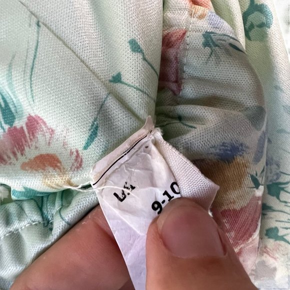 Vintage 80s Green Floral Print Below Knee Spaghetti Strap Dress Medium - Picture 3 of 9